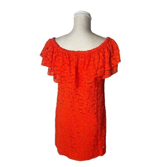 Trina Turk Off the Shoulder Lace Mini Dress in Tangerine - Picture 4 of 16